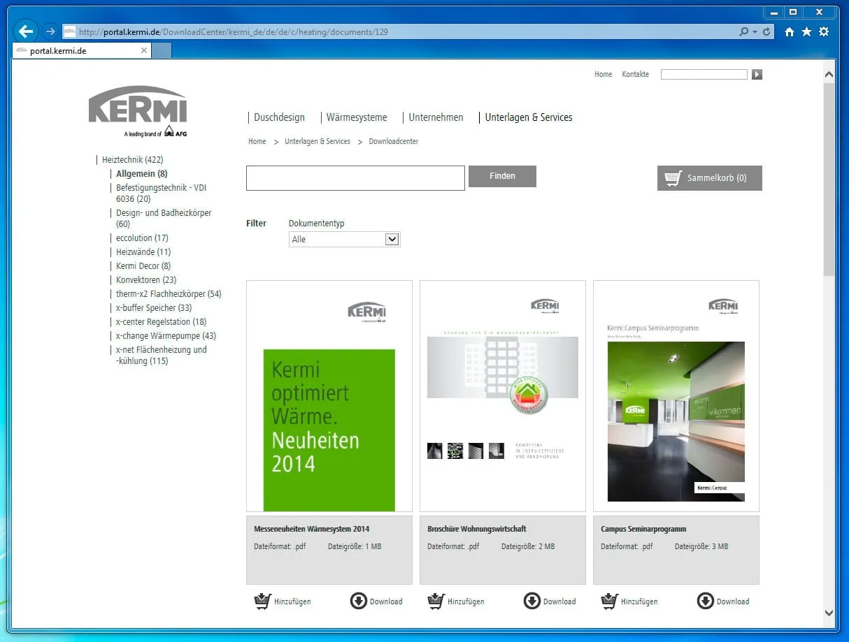 Kermi bietet Downloadcenter an
