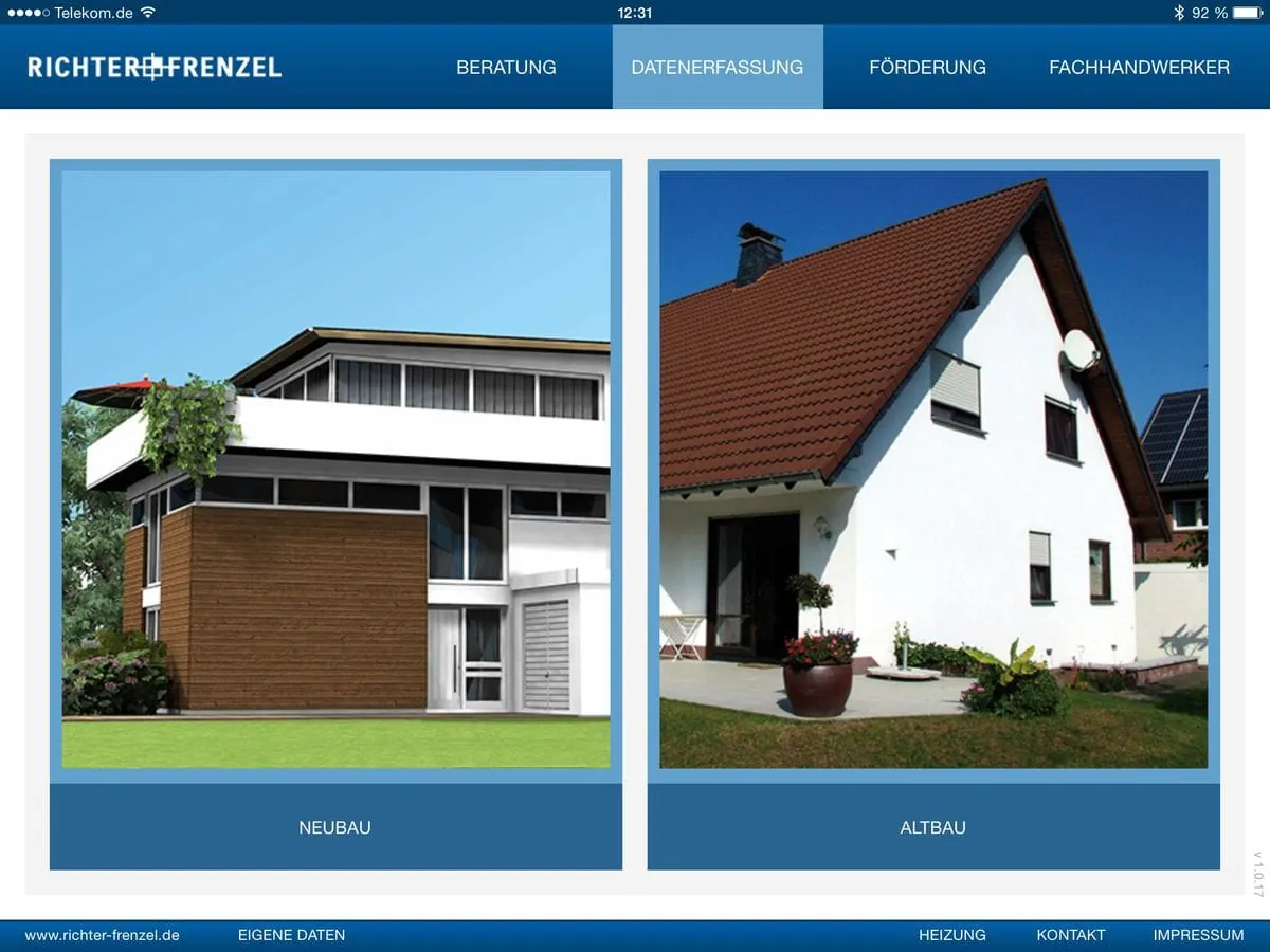 R+F HOME Heizungsfinder-App für Windows-Tablets
