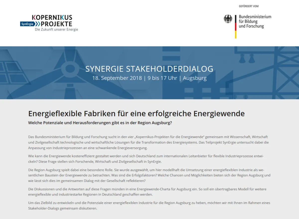 SynErgie Stakeholderdialog: Energieflexible Fabriken für eine erfolgreiche Energiewende