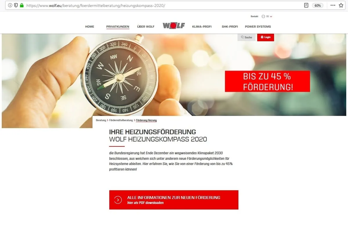 Wolf Heizungskompass zeigt Förderangebote