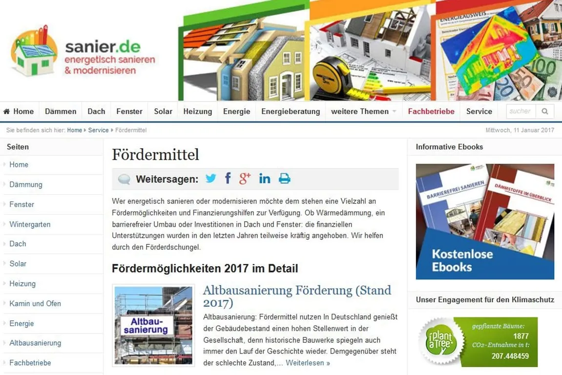 Serviceportal sanier.de veröffentlicht Fördermittelratgeber 2017