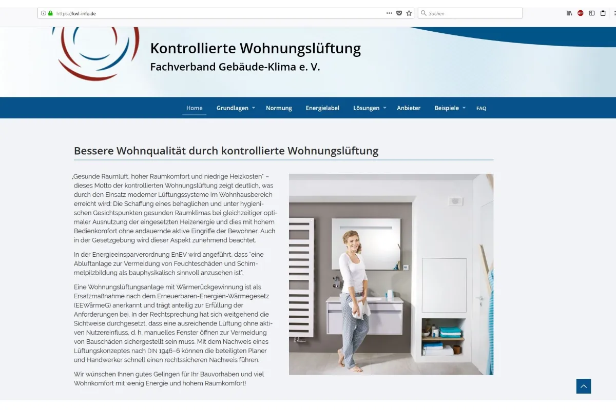 Aktualisierte Website zur mechanischen Wohnungslüftung