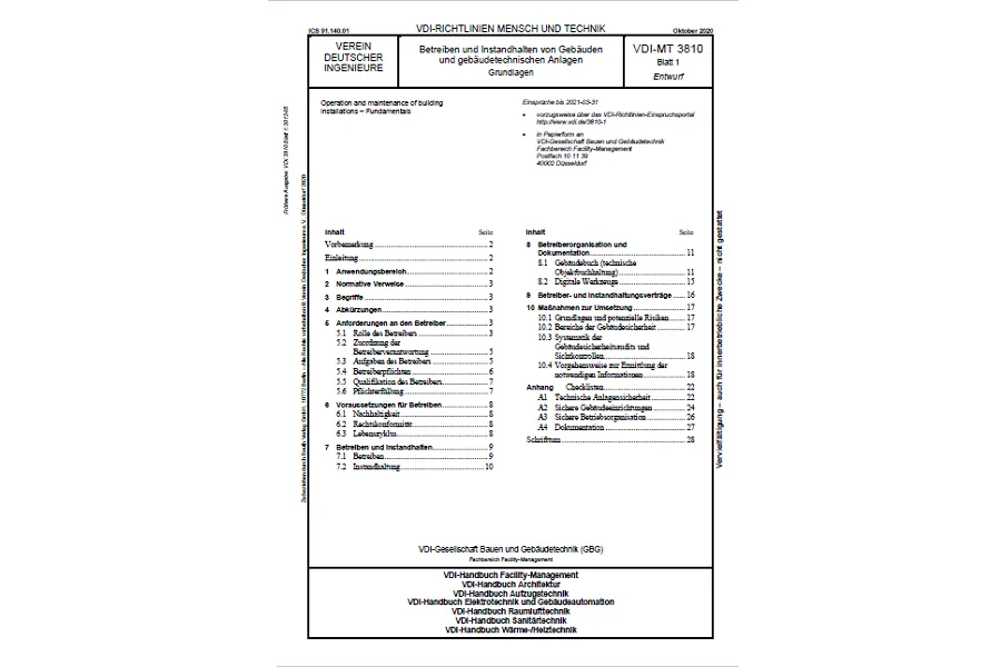 VDI-MT 3810 Blatt 1: Anforderungen an Betreiber von TGA-Anlagen