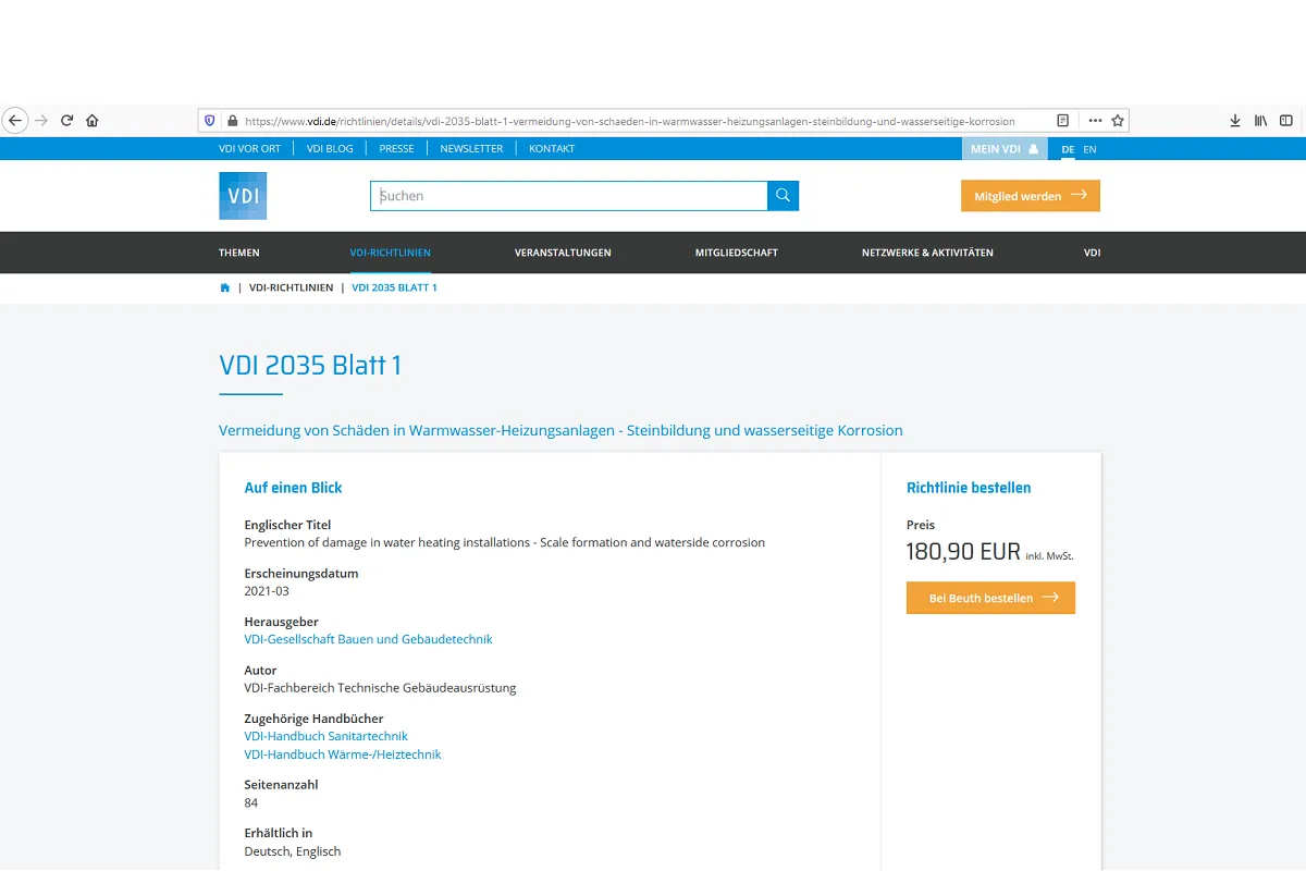 VDI 2035 Blatt 1: Schutz von Warmwasser-Heizungsanlagen