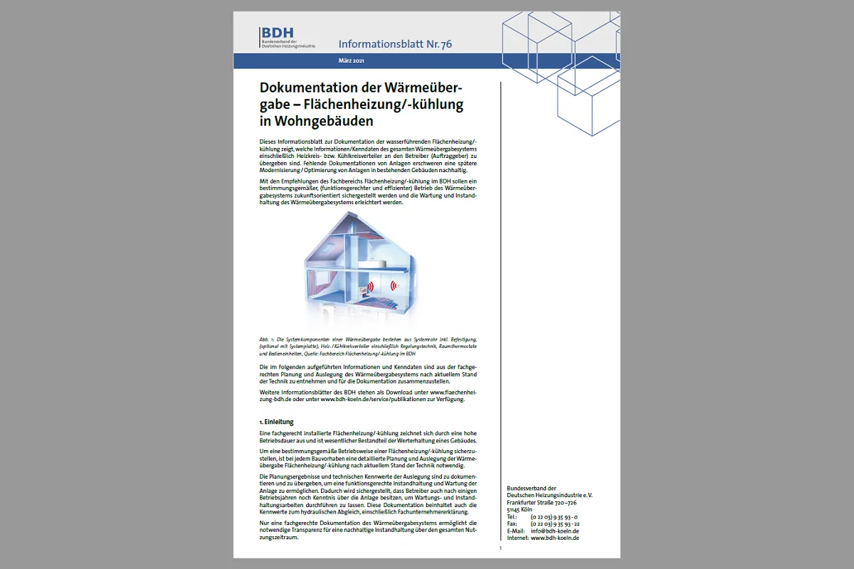 BDH-Infoblatt: Inbetriebnahme und Wartung von Wärmeübergabesystemen