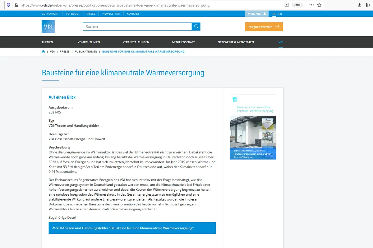 VDI-Publikation „Bausteine für eine klimaneutrale Wärmeversorgung“
