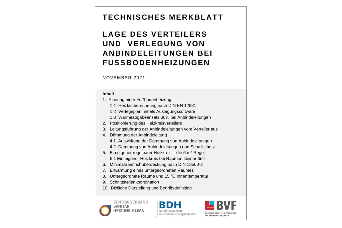 Verbändeübergreifendes technisches Merkblatt zu Fußbodenheizungen