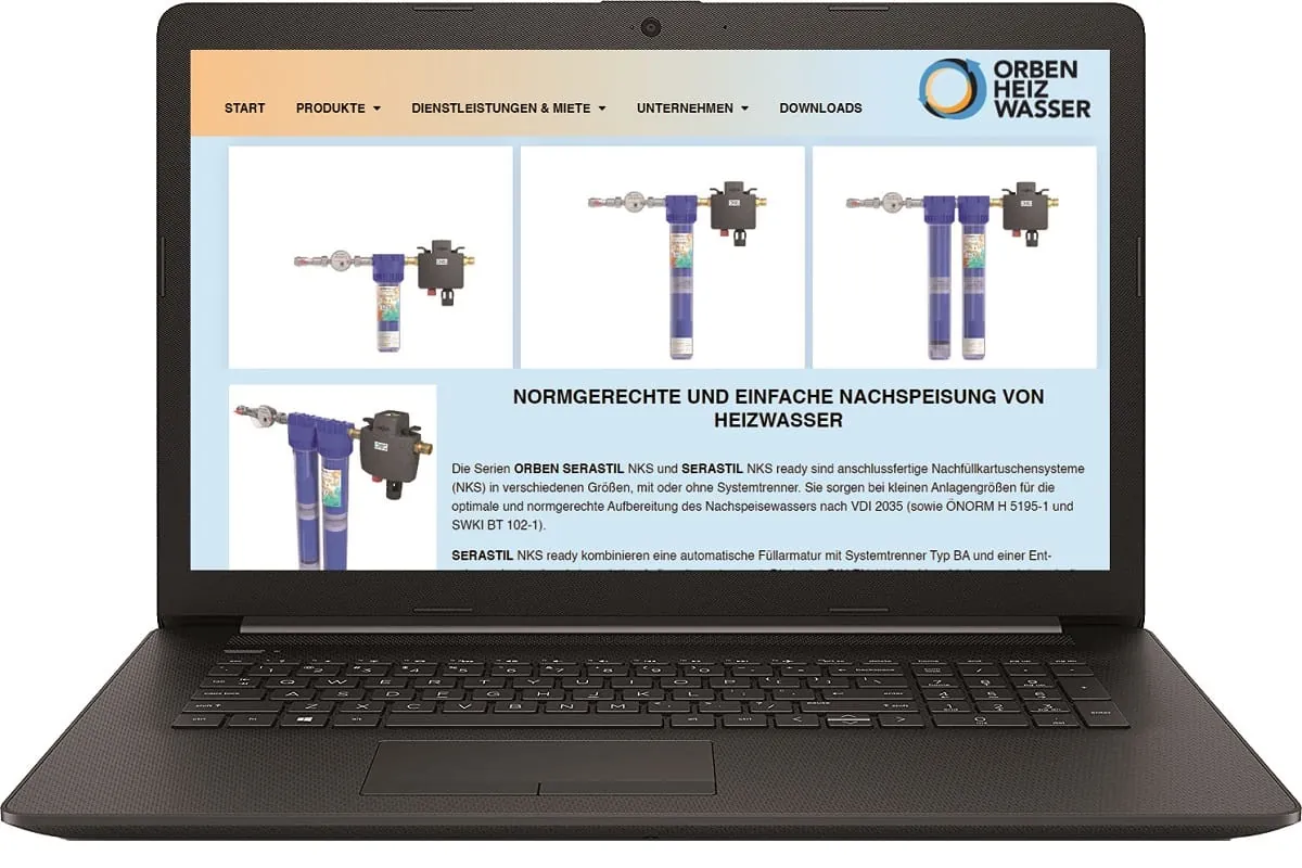 Neue Webseite von Orben rund um Heizwasser