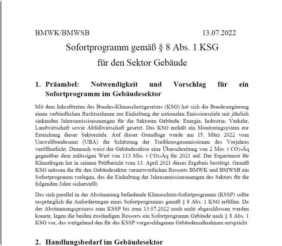 Klimaschutzmaßnahmen von BMWK und BMWSB