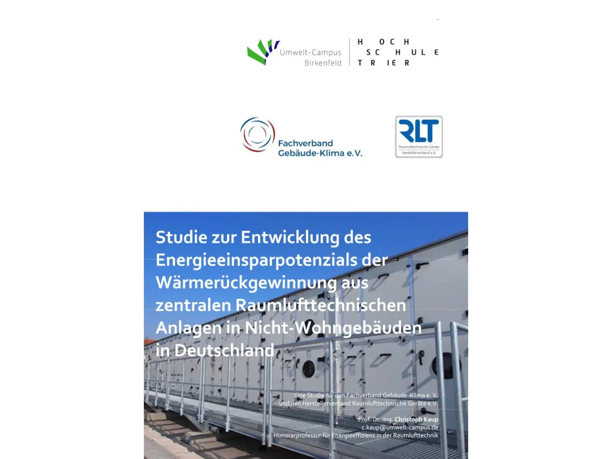 Studie zum Energieeinsparpotenzial der Wärmerückgewinnung
