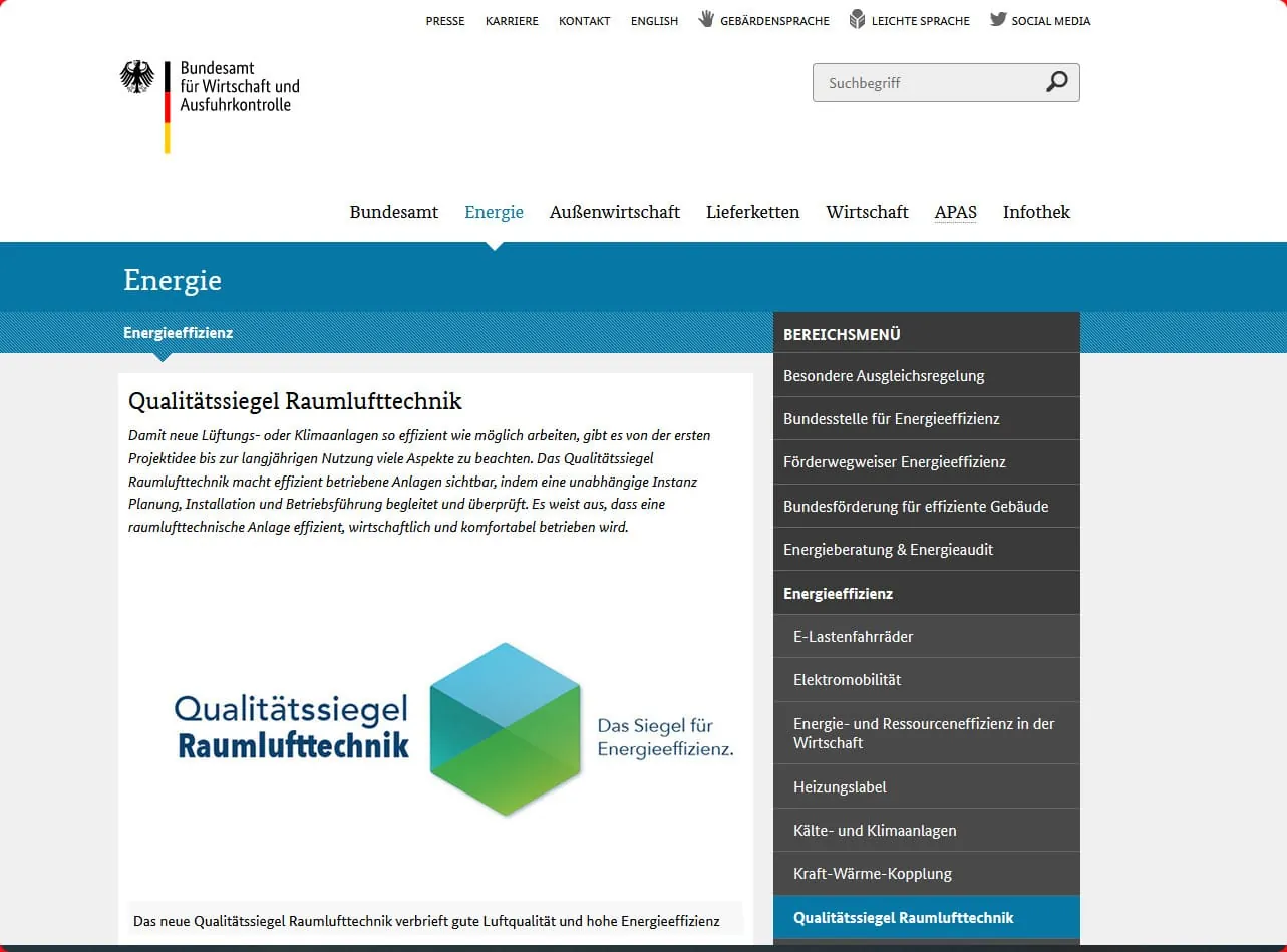 Qualitätssiegel Raumlufttechnik