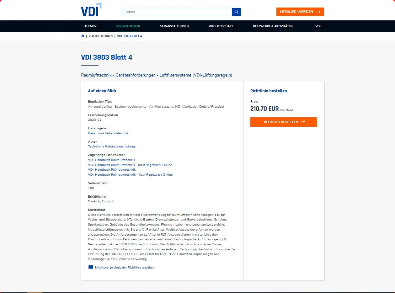 Richtlinie zu Luftfiltern in RLT-Anlagen