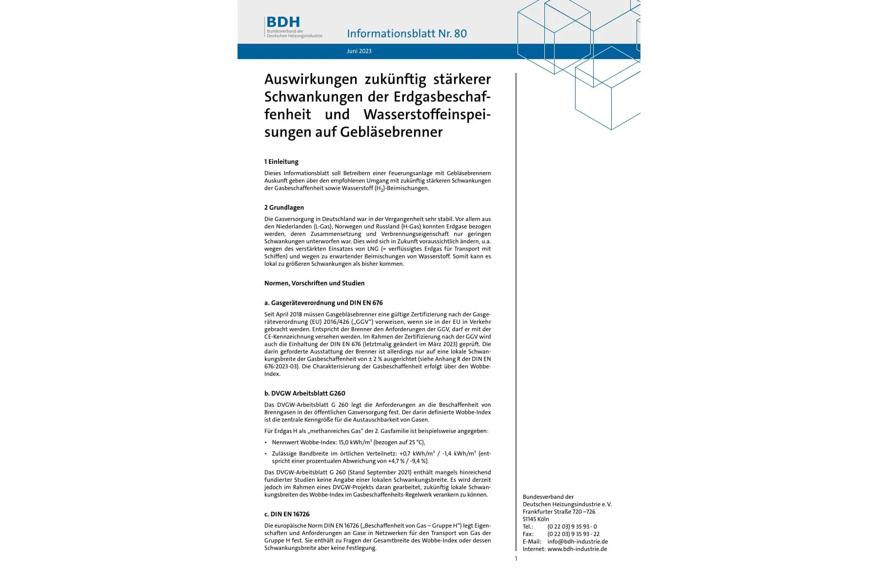 BDH veröffentlicht technisches Informationsblatt Nr. 80