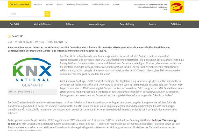 ZVEH wird Mitglied im KNX Deutschland e.V.