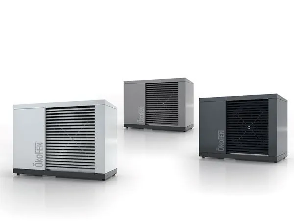 Modelle Greenfox-Wärmepumpe von ÖkoFen in Weiß, Grau und Anthrazit.