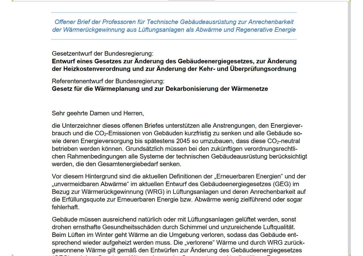 Wärmerückgewinnung aus Lüftung ins GEG