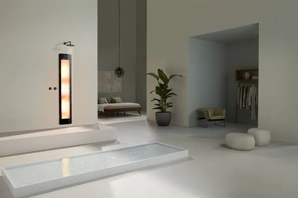 Sunshower kombiniert w&auml;rmendes Infrarot-Licht mit niedrig dosiertem UV-Licht beim t&auml;glichen Duschen.