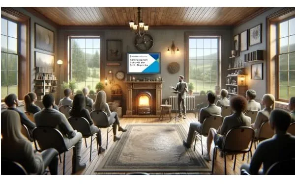 Kaminabend bei Jung Pumpen: Arno Kloep (Querschiesser Unternehmensberatung) zeichnetPrognosen und Trends für die SHK-Branche auf. Marco Koch (Jung Pumpen) präsentiert aktuelle Produktneuheiten.