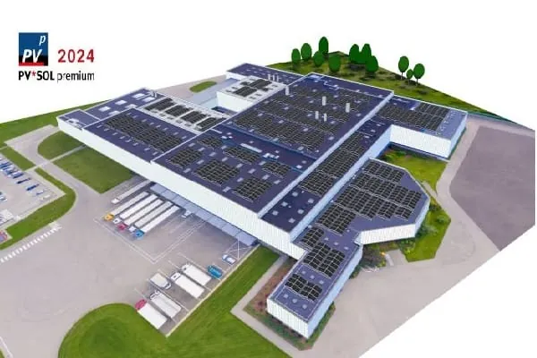 Grafik Logistikzentrum mit Photovoltaik-Dachanlage
