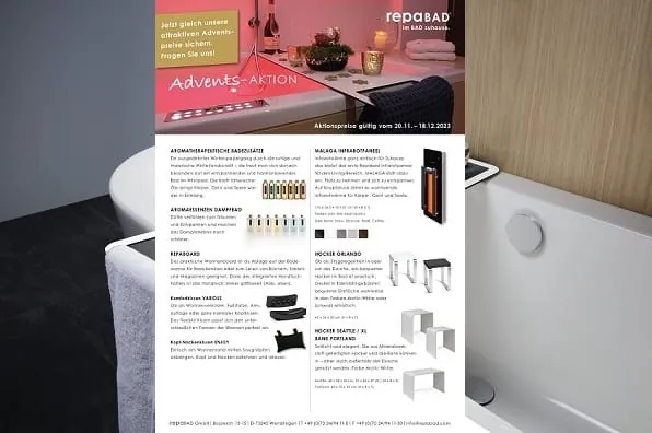 Mit der Repabad-Adventsaktion bietet der Hersteller bis 18.12.23 ausgew&auml;hlte Produkte verg&uuml;nstigt an.