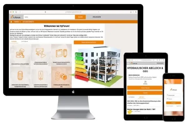 PC-Monitor, Tablet und Smartphone mit Bildschirmansicht HyForum