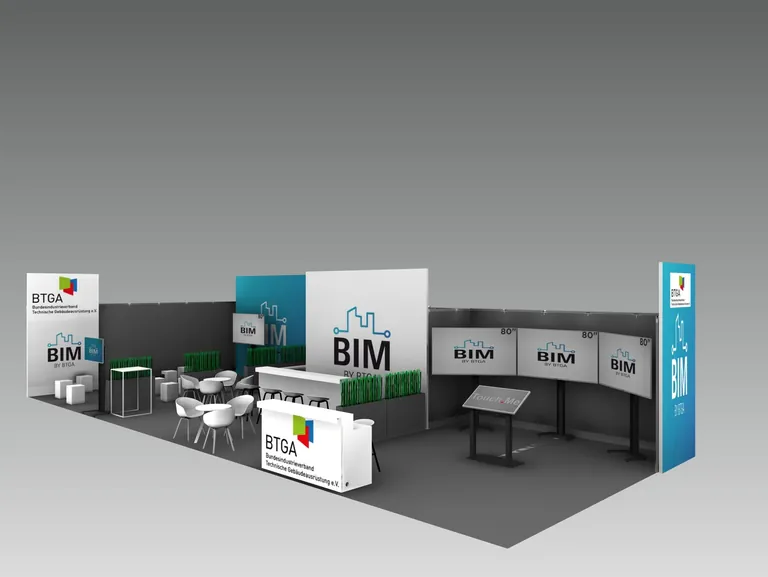 Der BTGA-Messestand auf der Light + Building 2024 bietet eine BIM-Pr&auml;sentation.