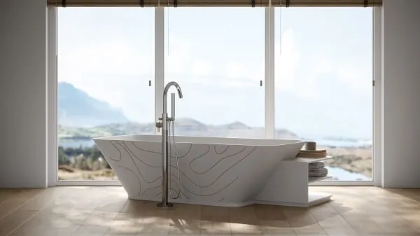 Die freistehende Design-Badewanne aus Varicor kann mittels Colorline-System optisch weiter aufgewertet werden.