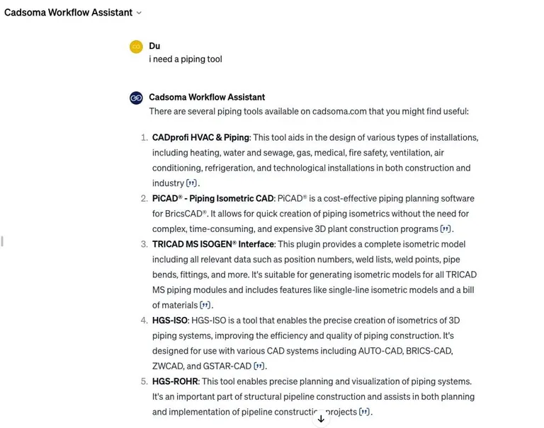 Der Cadsoma Workflow Assistant erweitert die Funktionalit&auml;t von ChatGPT im Bereich der CAD-Konstruktion.