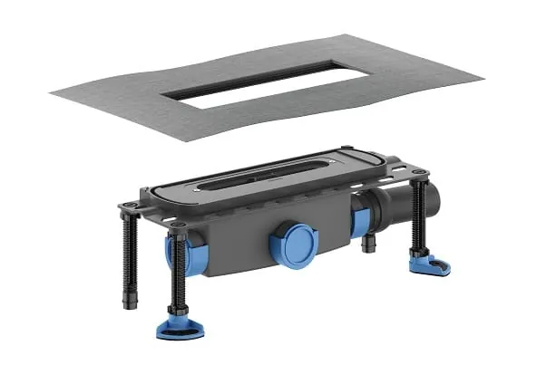 Auf h&ouml;here Bodenaufbauten im Neubaubereich hat Dallmer mit dem Ablaufgeh&auml;use DallFlex 115 f&uuml;r 115 mm Bauh&ouml;he reagiert.