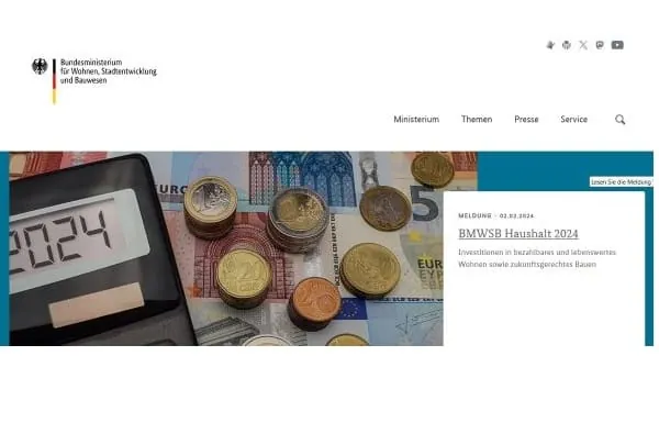 Neue F&ouml;rderprogramme: Screenshot Webseite www.bmwsb.bund.de