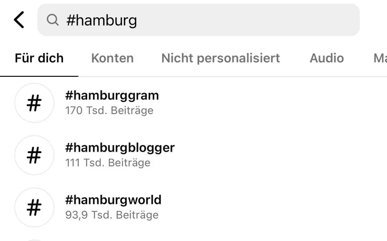 Beispiel Hashtags für Hamburg: Mit diesen Hashtags sind sie deutlich erfolgreicher unterwegs.