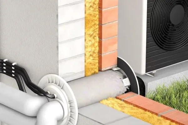 Grafik Hauseinf&uuml;hrung Vor-und R&uuml;cklauf Monobloc-W&auml;rmepumpe