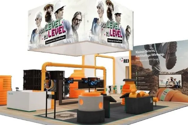 Grafik Messestand Rehau auf der IFAT 2024 in M&uuml;nchen.