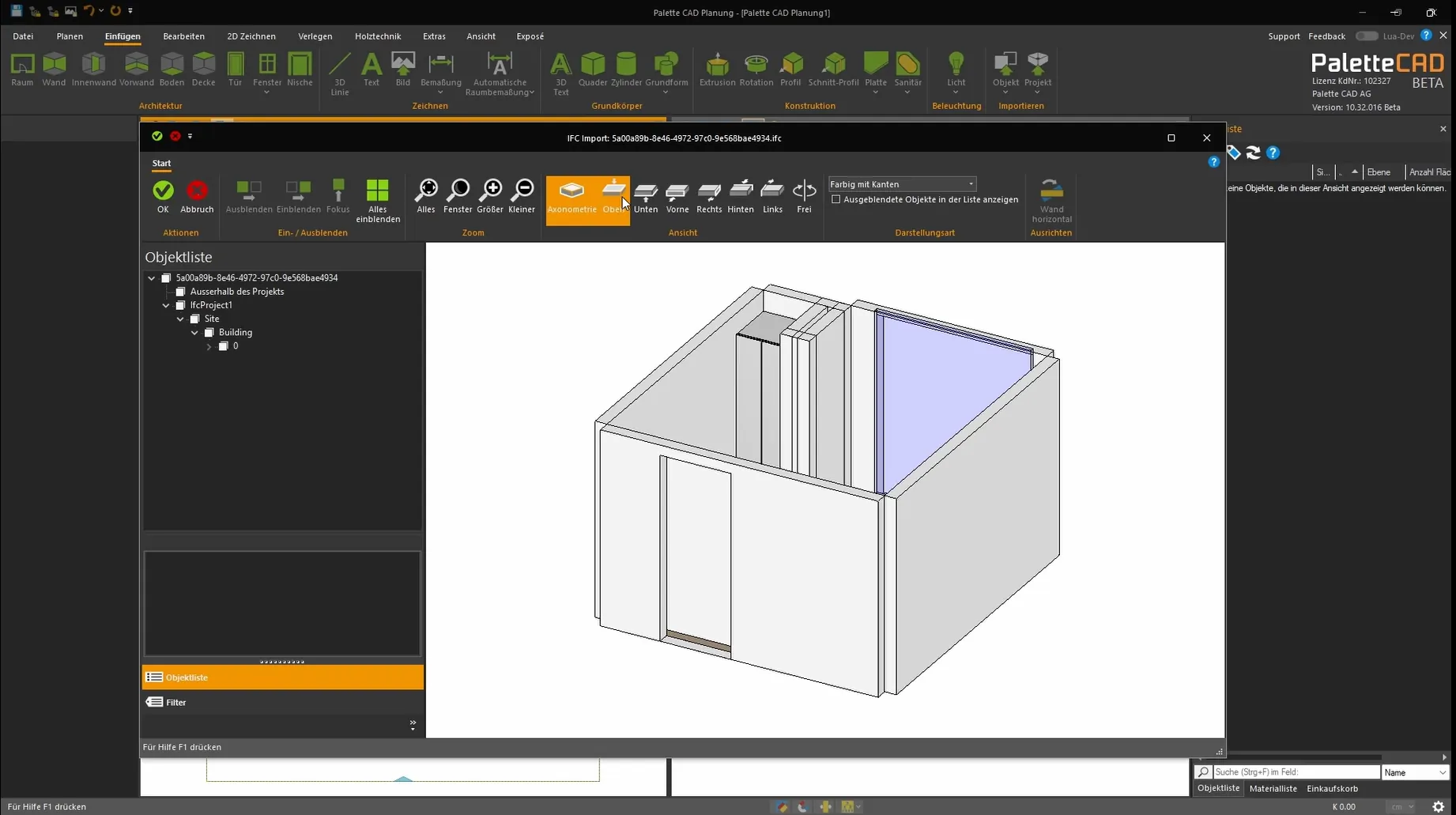 Das 3D-Modell wird über die Schnittstelle nahtlos in Palette CAD übertragen.