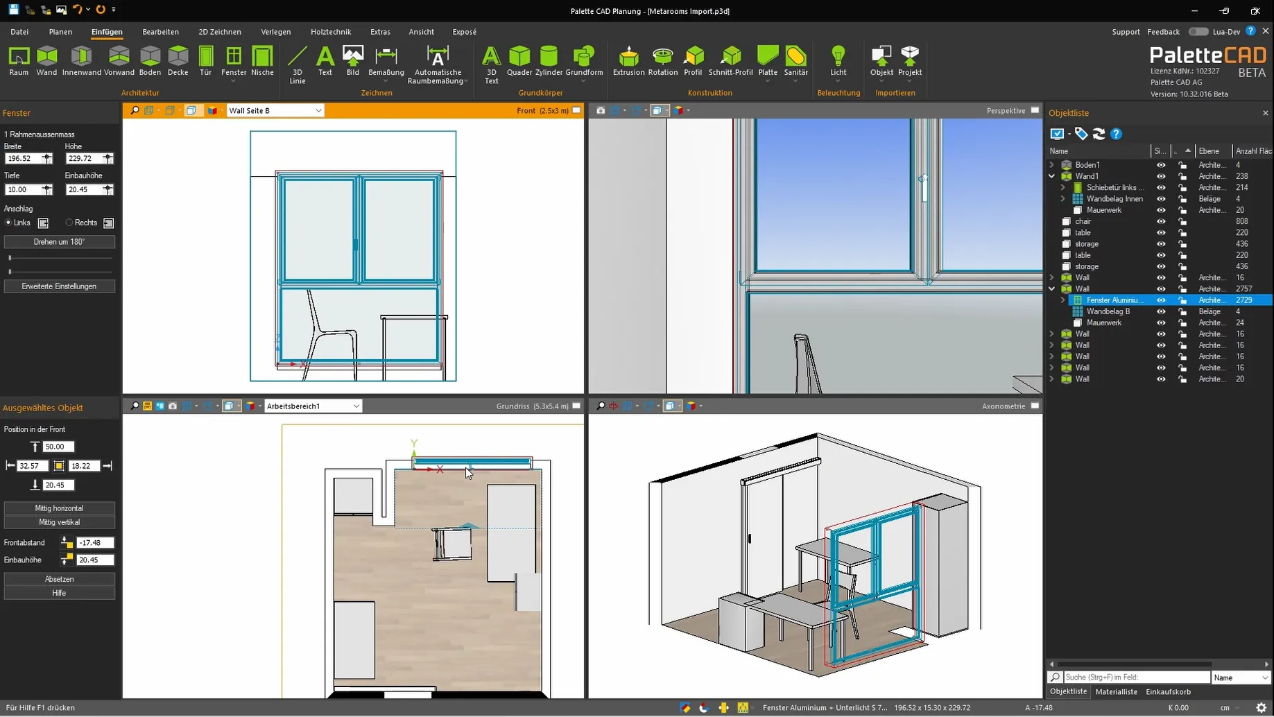 In Palette CAD beginnt nun die professionelle CAD-Planung auf Basis des Raum-Scans.