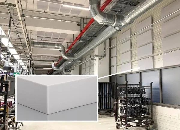 Der BASF-Spezialschaumstoff Basotect G+ wird im Werk Leipzig der BMW Group zur Akustikd&auml;mpfung eingesetzt.