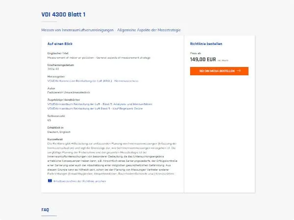 Die VDI 4300 Blatt 1 „Messen von Innenraumluftverunreinigungen – Allgemeine Aspekte der Messstrategie“ ist im Februar 2024 erschienen.