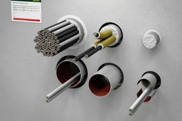 6 verschiedene Anwendungen der Walraven Brandschutzabschottungen - Kabel in Rohren