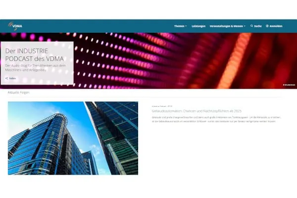 Im Industrie-Podcast des VDMA geht es in der aktuellen Folge um das Thema &bdquo;Geb&auml;udeautomation: Chancen und Nachr&uuml;stpflichten ab 2025&ldquo;.