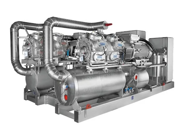 Zweistufige Hochtemperatur-Gro&szlig;w&auml;rmepumpe Sabroe DualPAC.