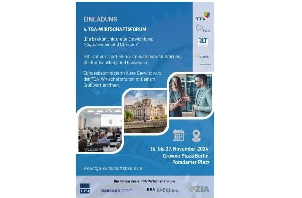 Das 4. TGA-Wirtschaftsforum Ende November in Berlin erörtert zentrale Zukunftsthemen der Bau- und Immobilienbranche.