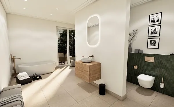 Ein Beispiel f&uuml;r ein gro&szlig;es Bad, wie es mit dem Konfigurations-Service Elements+ umsetzbar ist.