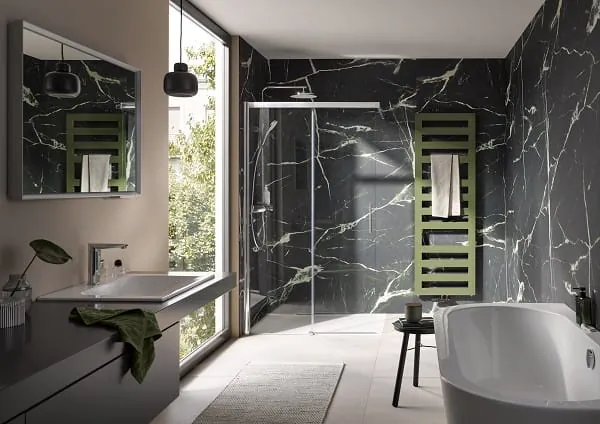 Die RenoDeco-Wandverkleidungen von HSK bieten eine vielfältige Auswahl an Designs und Oberflächen und damit Raum für eine kreative Badgestaltung.