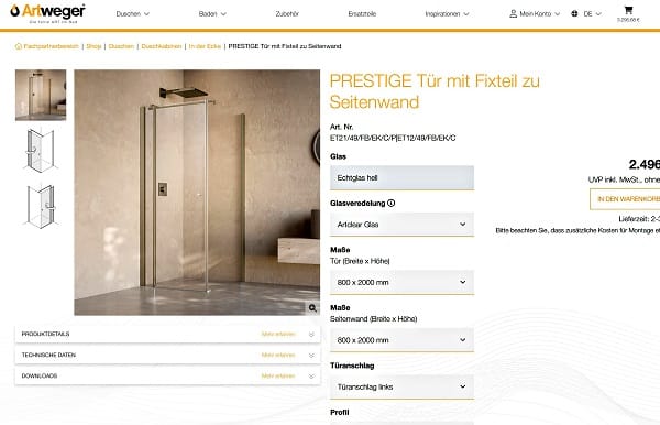 Auch die neue Duschenserie Prestige mit Design by Studio F. A. Porscheist im Online-Shop erhältlich.