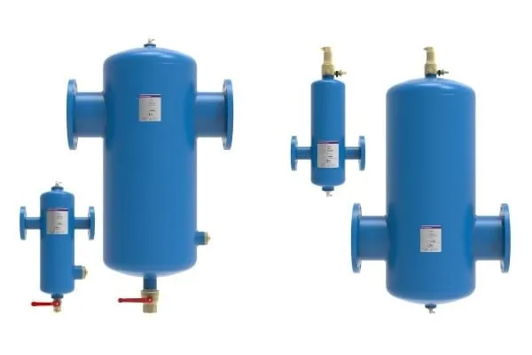 ISH-Neuheiten von IMI Pneumatex: Die Schmutz- und Luftabscheider Zeparo Cyclone Max (links) und Zeparo Aero.