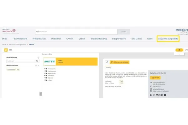 ausschreiben.de wurde in der bekannten Darstellung in die Plattform Building-Masterdata.com integriert.
