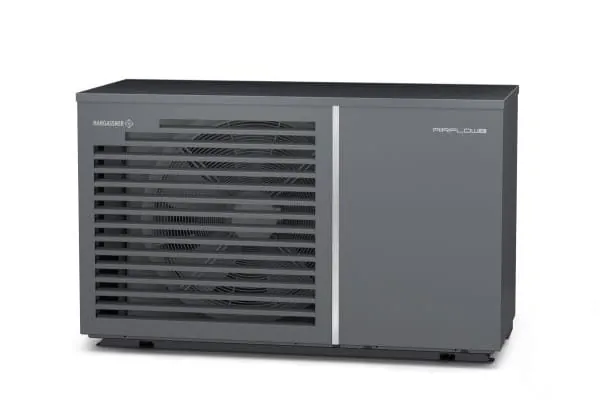 graue Monoblock-Wärmepumpe Außeneinheit von Hargassner