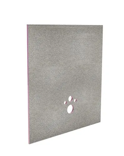 Das neue WC-Board, das bereits mit den benötigten Aussparungen für Rohre und Aufhängungen versehen ist, ermöglicht eine einfache und schnelle Verkleidung von WC-Vorwandinstallationen.