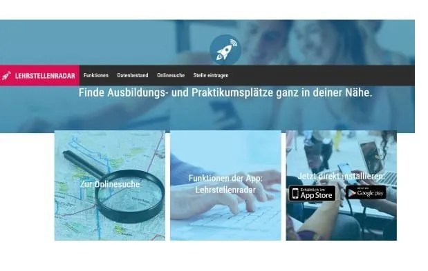 Screenshot: Informations- und Orientierungsangebote wie das Lehrstellenradar unterstützen potenzielle Nachwuchskräfte bei der Suche des Ausbildungsbetriebes.