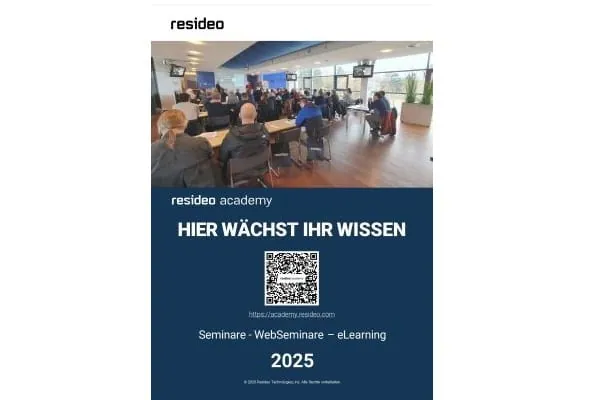 Auch im Jahr 2025 bietet Resideo ein breitgef&auml;chertes Weiterbildungsprogramm im Bereich Wasser und Heizung f&uuml;r Planer und Installateure an. Neben bekannten Klassikern stehen auch aktuelle Branchenthemen im Fokus.
